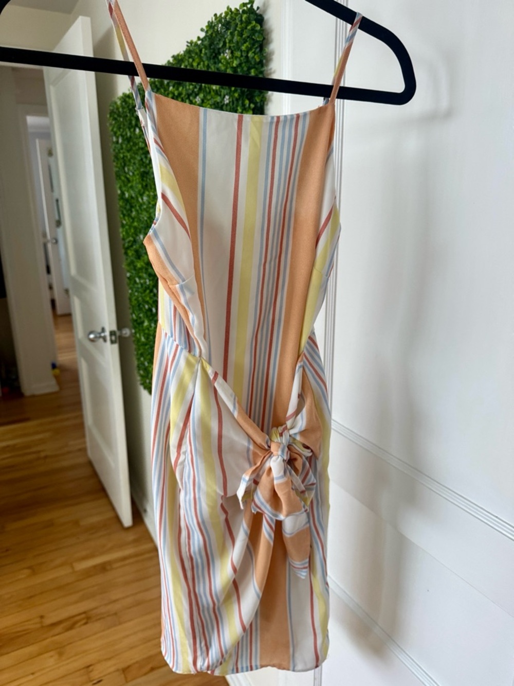 Altar'd State Girls Striped Tie-Front Sundress in Peach, Yellow, Blue, White